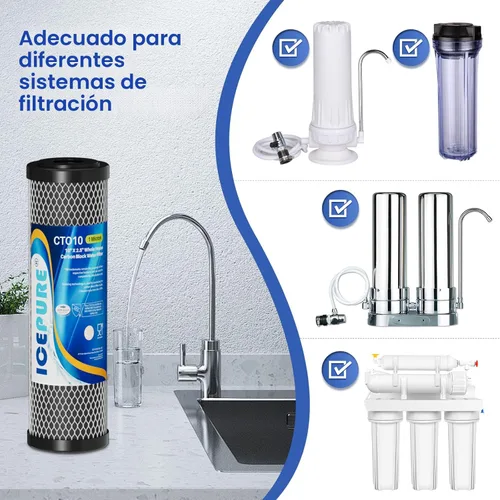 Miniatura 7 de ICEPURE Cartucho de filtro de agua de sedimentos de carbono CTO para toda la casa de 1 micrón, 2.5 x 10 pulgadas, compatible con DuPont WFPFC8002