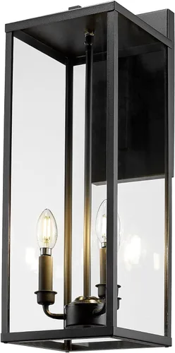 Miniatura 15 de Bestshared Aplique de pared para exteriores, paquete de 2 faroles de pared exteriores de 15 pulgadas con vidrio transparente, luces negras
