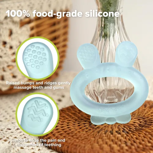 Miniatura 5 de Haakaa Mordedor de silicona para bebés, juguete de dentición congelado con orejas de conejo para bebés de 3 a 6 meses, alivio de la dentición fría