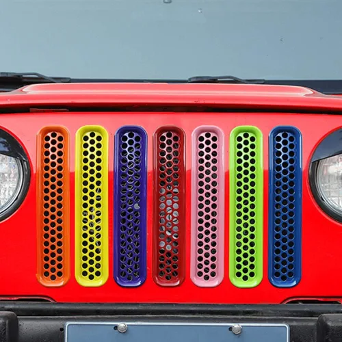 Miniatura 2 de Juego de 7 insertos de malla de rejilla frontal de ABS, kit de molduras compatibles con Jeep Wrangler TJ y Unlimited 1997-2006