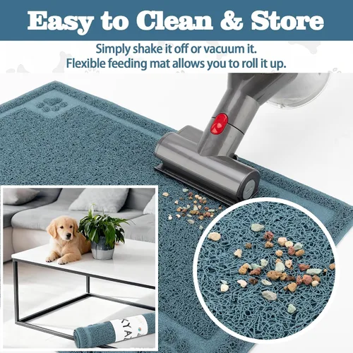 Miniatura 6 de Darkyazi - Tapete de alimentación para mascotas grande para perros y gatos, 24” x 16”, flexible y fácil de limpiar, ideal para tapete de Azul