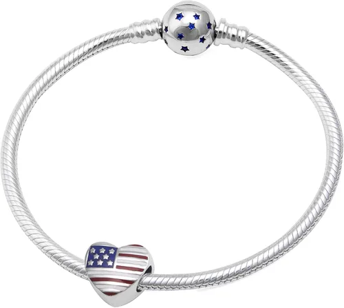 Miniatura 4 de Hoobeads - Abalorio de plata de ley 925 esmaltado, diseño de bandera de Estados Unidos