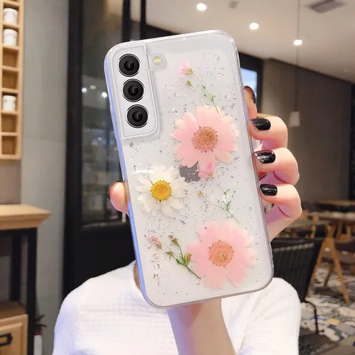Miniatura 10 de EYZUTAK Funda para Samsung Galaxy A15 4G/5G, Bling Glitter Lentejuelas Hecho a Mano Hoja De Flor Seca Real Funda Estética Transparente Embedded