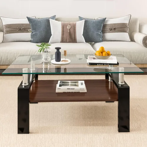 Miniatura 11 de Mesa de centro rectangular de vidrio para sala de estar, con mesa de vidrio templado y capa de MDF, para sala de estar y oficina
