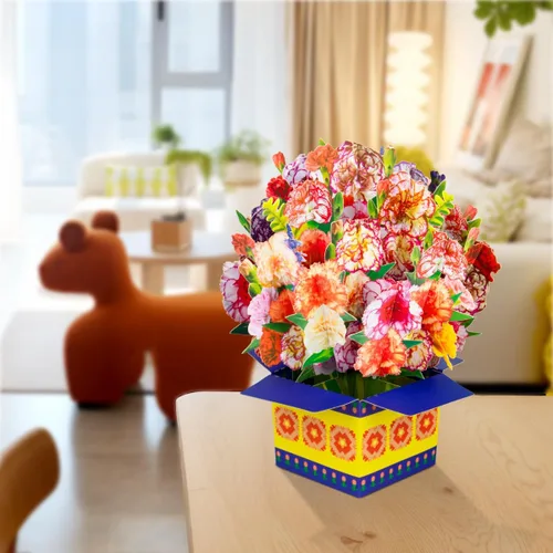 Miniatura 7 de Tarjeta de ramo de flores de clavel emergente, tarjetas de felicitación 3D, tarjeta de felicitación para Navidad, felicitaciones, incluye sobre