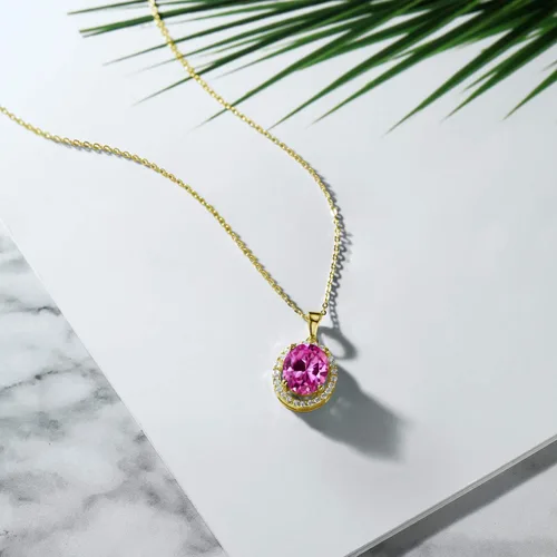 Miniatura 92 de Gem Stone King Collar con colgante de plata chapada en oro amarillo de 18 quilates de 0.433 x 0.354 in con piedra natal ovalada para mujer