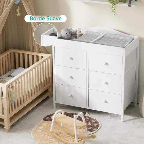 Miniatura 5 de BOLUO Cómoda Cambiador con 6 Cajones de Tela, Cómoda para Bebé con Superficie de Cambiador, Estación de Cambio de Pañales con Almacenamiento