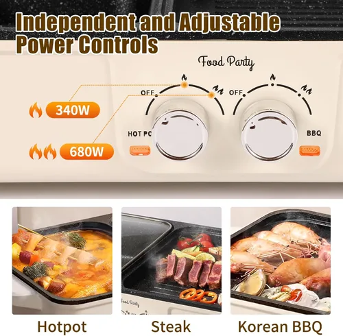 Miniatura 2 de Food Party Parrilla Eléctrica Hot Pot 2 en 1 Parrilla Coreana BBQ Interior Sin Humo Olla Eléctrica Hotpot Sahabu Shabu Pot Antiadherente (Pequeño)