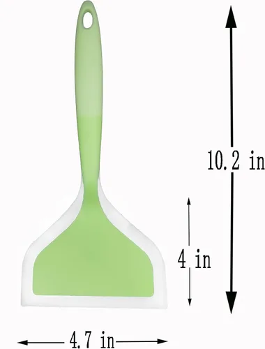 Miniatura 2 de Espátula de pescado de plástico envuelta en silicona para panqueques, pala antiadherente resistente al calor, espátula plana ancha para huevos Verde