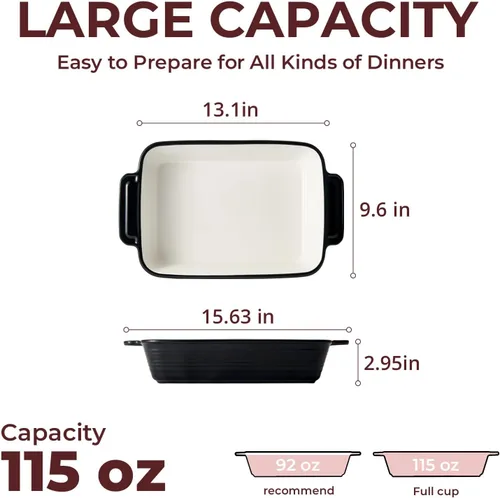 Miniatura 2 de LIFVER Cacerola para horno, fuente de cerámica para hornear de 9 x 13 pulgadas, bandeja grande para lasaña de 115 onzas, bandeja para hornear