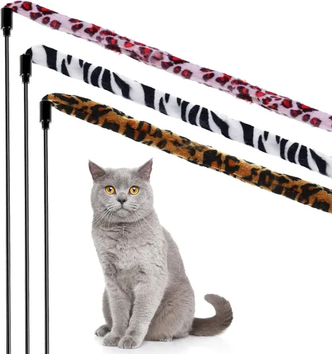 Sumind 3 piezas de varita de gato de la selva para gato, teaser encantador, juguetes interactivos divertidos varita gatito juguete, 3 estilos (color