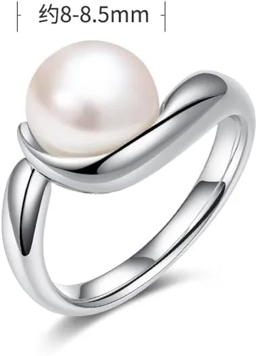 Miniatura 3 de Anillo de perlas de 0.315-0.335 in S925 chapado en oro para mujer, anillo liso abierto de eternidad para mujeres, perlas blancas cultivadas en agua