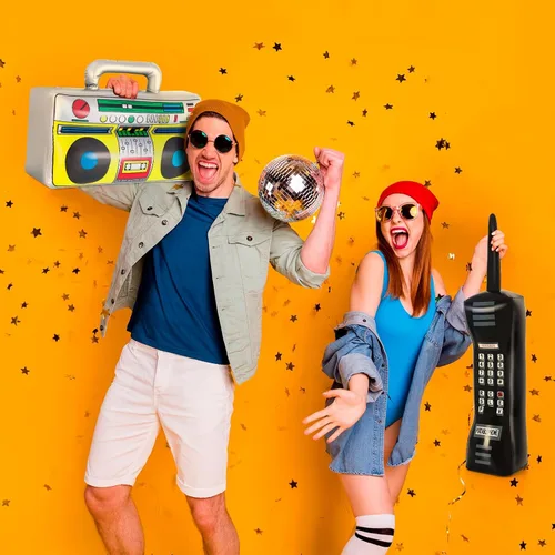 Miniatura 4 de Teléfono inflable y radio inflable Boombox, decoración de fiesta de hip hop de los años 80 y 90, decoraciones de fiesta temática musical, accesorio
