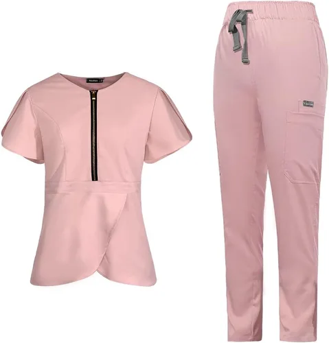 Conjunto de ropa quirúrgica para mujer, camiseta clásica V-Nevk y pantalones de uniforme médico de colores sólidos para mujer