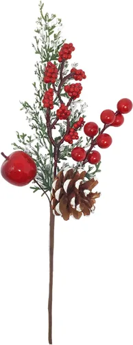 Miniatura 9 de BANBERRY DESIGNS Púas de Navidad – Plantación de piña con punta de nieve – racimos de bayas rojas y manzanas – Decoración – Artesanía – 9 piezas