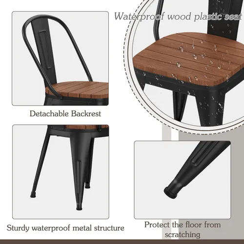 Miniatura 6 de Alunaune Juego de 4 sillas de comedor de metal para exteriores de 18 pulgadas, con respaldo alto, taburetes de bar industriales apilables de hierro