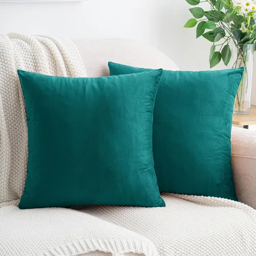 HWY 50 Juego de 2 fundas de almohada de terciopelo verde azulado de 16 x 16 pulgadas, suaves, acogedoras, lisas, decorativas, de lujo, para sofá,