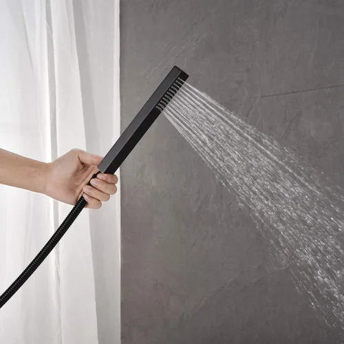 Miniatura 6 de Wowkk Grifo de bañera independiente con grifo de bañera cascada de una sola manija de bronce aceitado montado en el piso grifos con ducha de mano