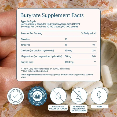Miniatura 3 de BodyBio Butirato - Postbiótico para la Salud Intestinal, Apoyo Digestivo, Alivio de Hinchazón, Gases y Estreñimiento, Reparación de Intestino