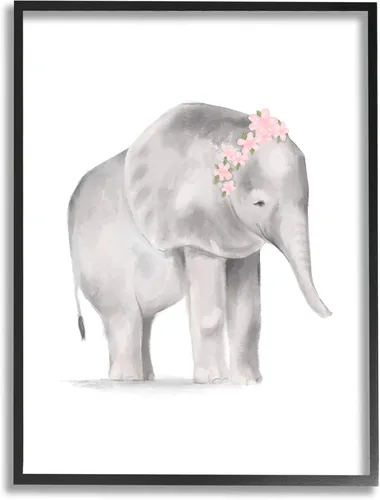 Miniatura 8 de Stupell Industries Placa de pared con diseño floral de elefante bebé rosa y gris, diseño de Daphne Polselli, 13 x 19 pulgadas, gris