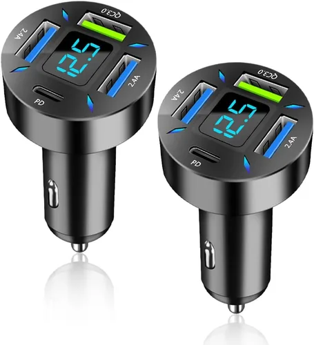 Miniatura 8 de Cargador de automóvil de 66 W de carga súper rápida con USB 2.4A y QC 3.0 (voltímetro y luces LED), carga rápida universal para enchufe
