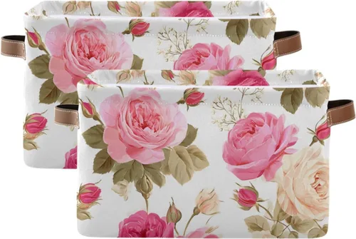 Miniatura 10 de susiyo Cestas de almacenamiento grandes de tela de estilo chinoiserie, con asas de poliuretano para estantes, hogar, armario, dormitorio, sala