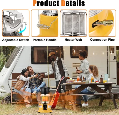 Miniatura 3 de Calentador y estufa de propano 2 en 1, calentador de propano portátil de 13000 BTU con asa, calentador al aire libre estufa de gas para patio