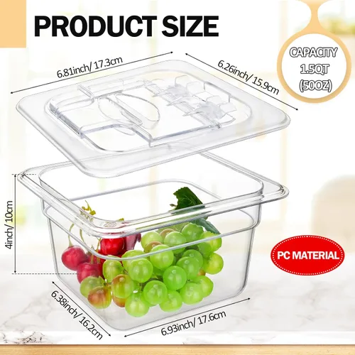Miniatura 2 de Geetery Paquete de 12 Bandejas de Comida de Policarbonato Profundas de 4'' con Tapa, Bandejas de Plástico Apilables, Recipientes de Almacenamiento