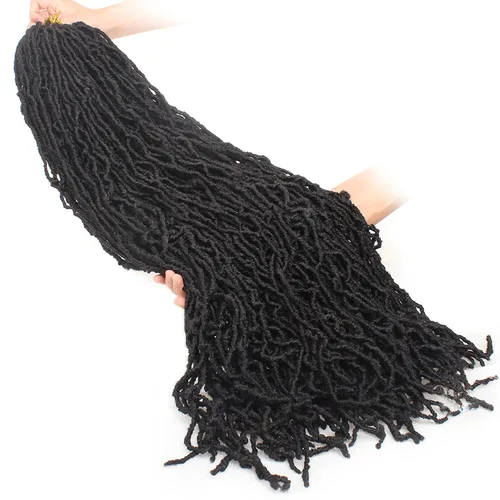 Miniatura 7 de Leeven Rastas de ganchillo sintéticas suaves de 30 pulgadas, 7 paquetes de trenzas de ganchillo color negro natural, estilo bohemio, extensiones