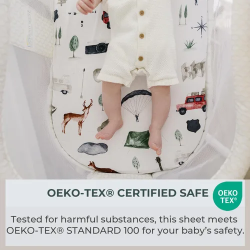 Miniatura 5 de Pobibaby Paquete de 2 sábanas de moisés para niños, juego de sábanas bajeras de mezcla de algodón de primera calidad, suave y transpirable de punto