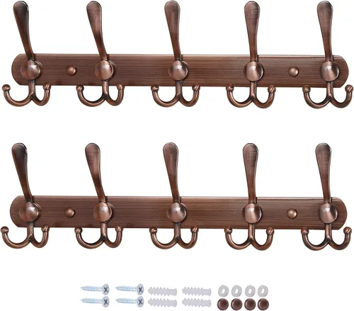 Miniatura 8 de Dseap - Perchero para pared, 5 ganchos triples, resistente, acero inoxidable, riel de gancho de metal para abrigos, sombreros, toallas, bolsos