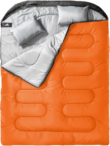 Miniatura 15 de MEREZA Saco de dormir doble para adultos y hombres con almohada, tamaño XL, Queen, saco de dormir para dos personas para todas las estaciones