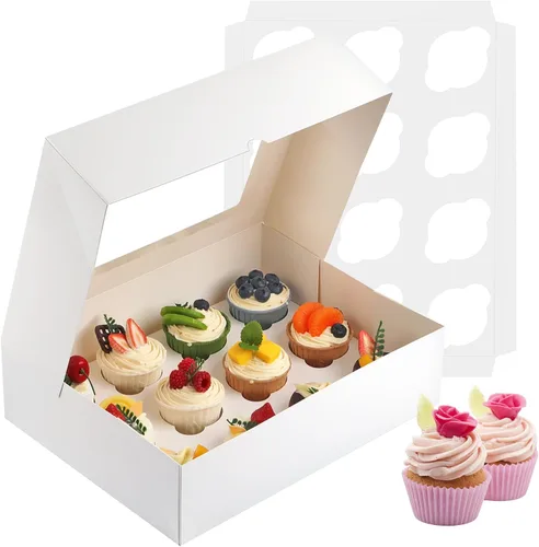 Svalor Cajas para Cupcakes, Paquete de 2 Contenedores Desechables para Cupcakes, Portador de Cupcakes Grado Alimentario 12 Unidades con Ventana e