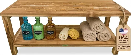 Miniatura 15 de EcoDecors Taburete de ducha de madera de teca natural de 18 pulgadas, impermeable, silla de asiento para ducha interior, proporciona seguridad