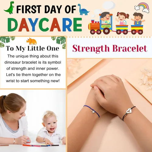 Miniatura 2 de UNGENT THEM Back to School Bracelet Mother Son Dinosaur Bracelets for Mom and Son First Day of School Gifts for Mother Dad Son Boys Daughter Girls
