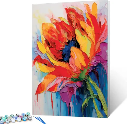 Miniatura 9 de Pintura al óleo DIY pintar por números para adultos principiante flores amarillas pintura por números antiestrés pintura digital al óleo, pintura