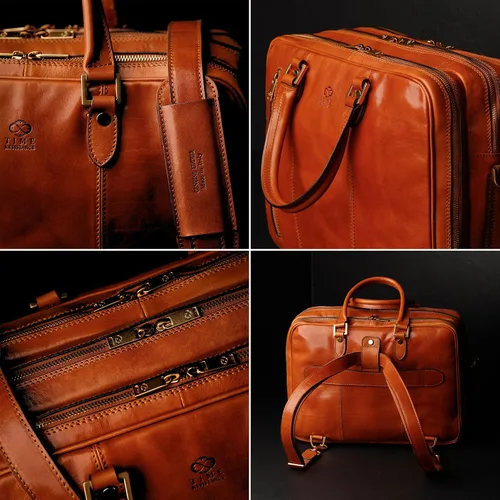 Miniatura 5 de Time Resistance Maletín de cuero para laptop - Bolsa de cuero de grano completo para computadora para hombres y mujeres Cuero Coñac
