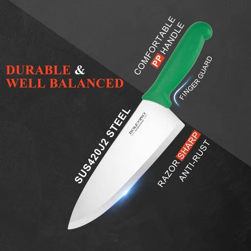 Miniatura 3 de Cuchillo de chef japonés de acero inoxidable de alto carbono de 8 pulgadas, cuchillo de cocina profesional extra afilado y ancho con mango Verde