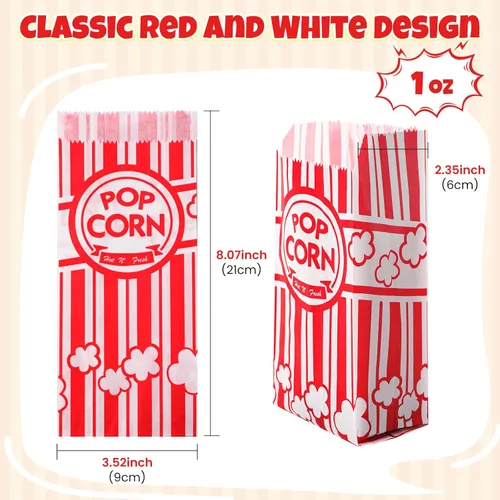 Miniatura 2 de LINSIRON 225 paquetes de bolsas de papel para palomitas de maíz, bolsas pequeñas de palomitas de maíz de 1 onza, servicio individual a granel