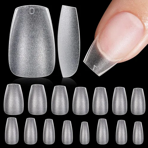 Miniatura 23 de TOMICCA Puntas de uñas extra cortas en forma de ataúd, 240 piezas de uñas postizas acrílicas de cobertura completa para manicura con extensión, 15