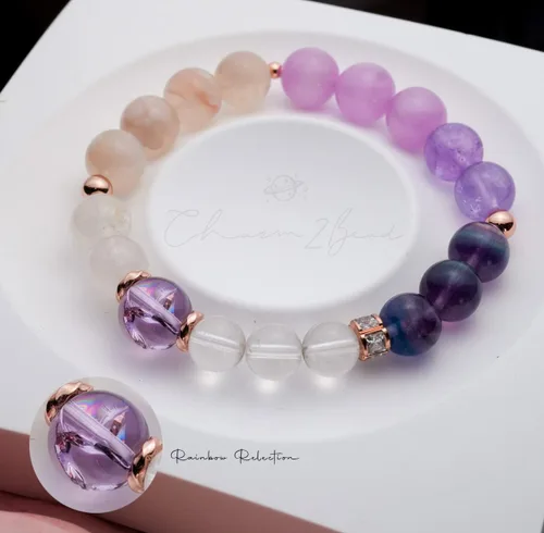 Miniatura 219 de Precious Gemstone Natural Crystal Healing Bracelet, Rutilated Quartz, Moonstone, Quartz Handmade Original Design Bracelet