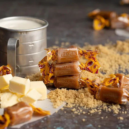 Miniatura 2 de Béquet Caramelo – Caramelo gourmet Butterscotch – Caramelo envuelto individualmente – Hecho en Montana – Kosher (Estrella D) y sin gluten – Bolsa