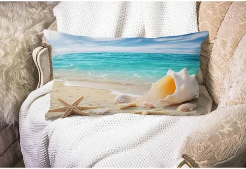 Miniatura 4 de Smooffly Funda de almohada rectangular rectangular rectangular con diseño de estrella de mar de playa y estrella de mar, funda de cojín de lino