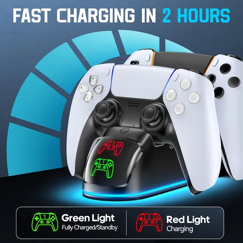 Miniatura 3 de Rysker Cargador de Controlador para PS5, Estación de Carga Dual para PlayStation 5 Dualsense y Edge con Luz RGB, Estación de Carga Rápida de Negro