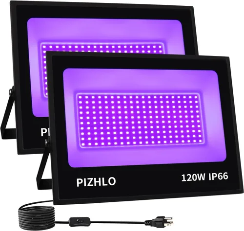 Miniatura 12 de Paquete de 2 luces LED negras de 320 W, luz de inundación de luz negra con enchufe e interruptor, IP66 impermeable para exteriores, luz negra