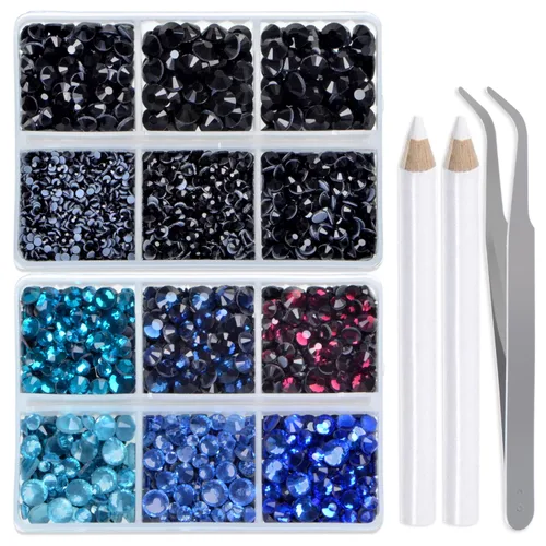 Miniatura 29 de LPBeads 6400 unidades de diamantes termoadhesivos de 12 colores con parte trasera plana, 5 tamaños mixtos, gemas de cristal redondas con pinzas