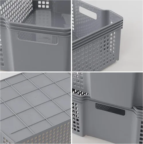 Miniatura 3 de Cestas de almacenamiento apilables de plástico, cestas apilables de bandeja de plástico, paquete de 2 Gris