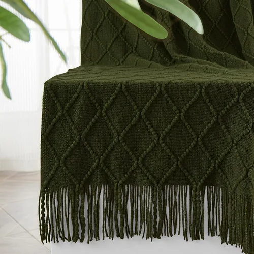 Miniatura 12 de inhand Mantas de punto para sofá y cama, manta de punto suave y acogedora con borlas, mantas decorativas ligeras y mantas decorativas de granja
