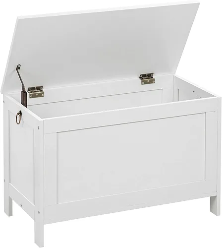 Miniatura 11 de HOOBRO Caja de juguetes, baúl de almacenamiento de aspecto de madera retro con bisagra de seguridad, banco de almacenamiento de entrada soporta 220