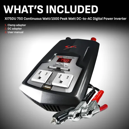 Miniatura 4 de Schumacher Electric Convertidor de corriente CC a CA, XI75DU, 750 vatios continuos, 1500 vatios de pico, 2 salidas de CA, puerto USB de 2 amperios